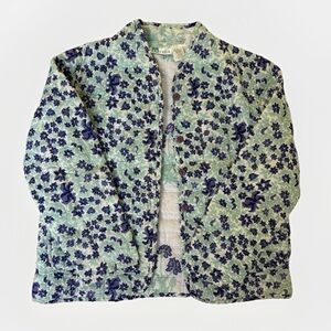 Vintage La Cera Quilted Floral Pattern Jacket Teal & Blue 100% Cotton Size M